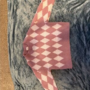Elegant Pink and White Argyle Sweater